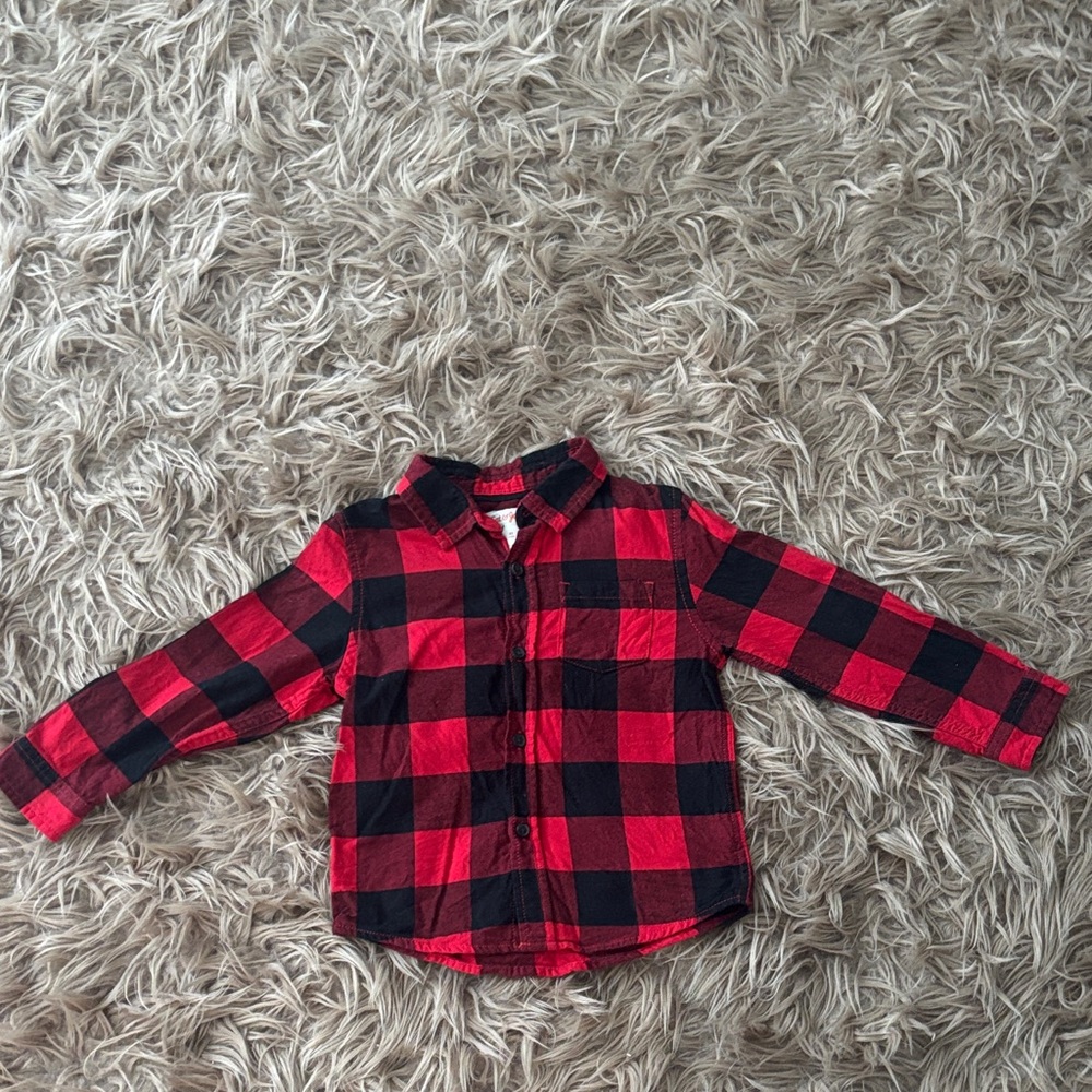 NWOT Cat and Jack toddler boy girl buffalo plaid button shirt Valentine’s Day 4T